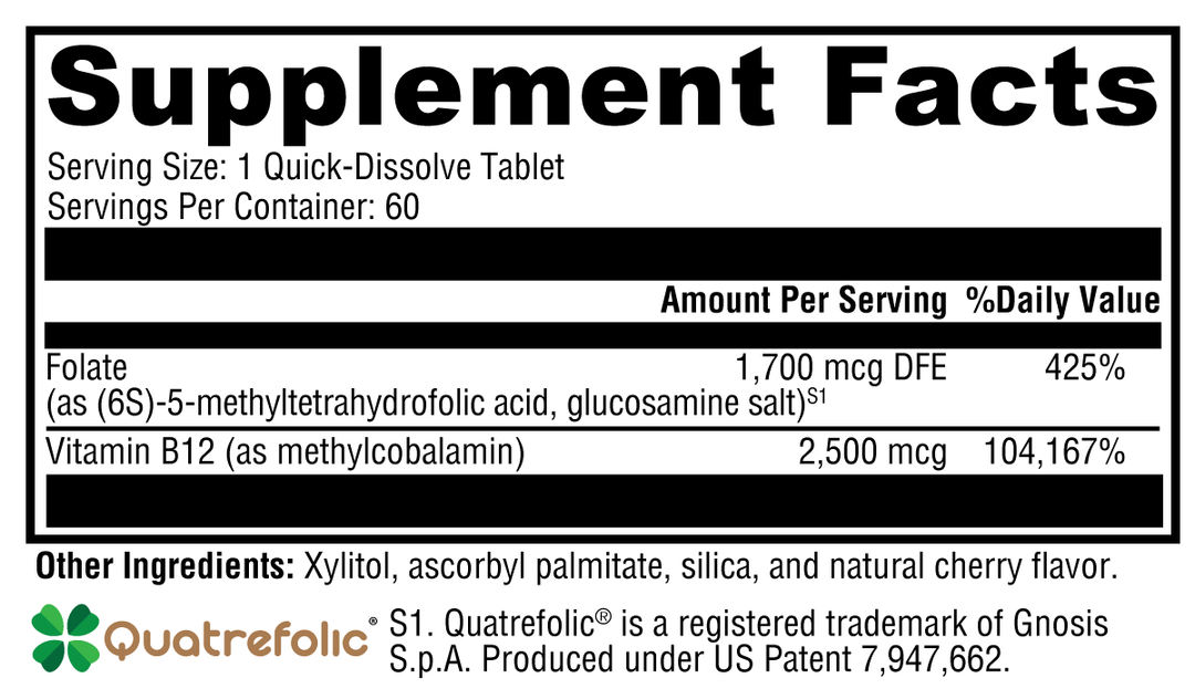5-MTHF Plus B12 Cherry 60 Tablets Supplement Facts