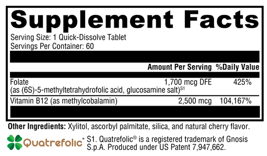 5-MTHF Plus B12 Cherry 60 Tablets Supplement Facts