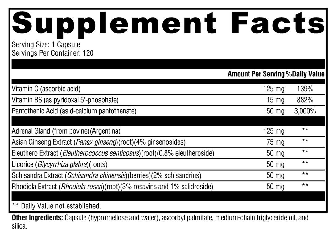 Adrenaliv® 120 Capsules Supplement Facts