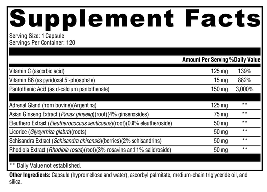 Adrenaliv® 120 Capsules Supplement Facts