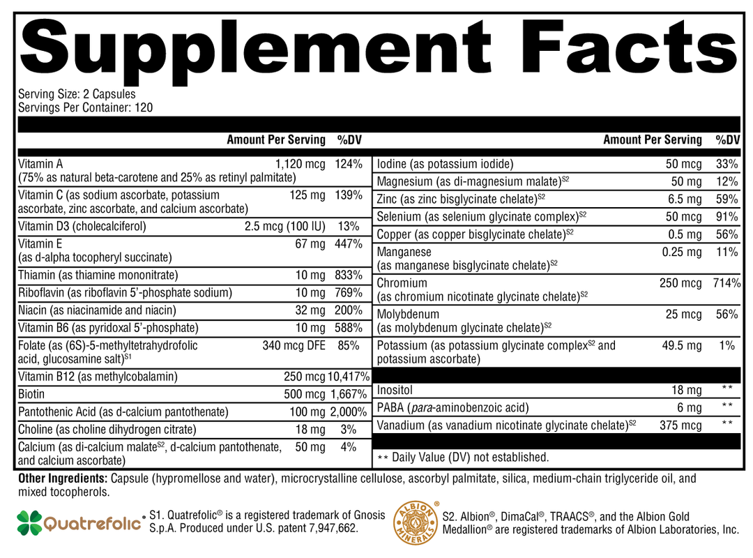 ActivNutrients® without Iron 240 Capsules Supplement Facts