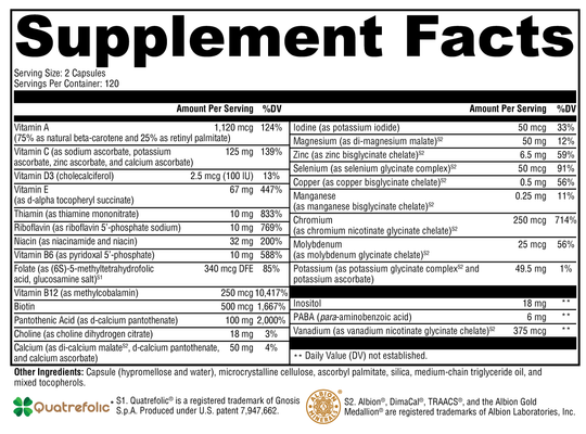 ActivNutrients® without Iron 240 Capsules Supplement Facts