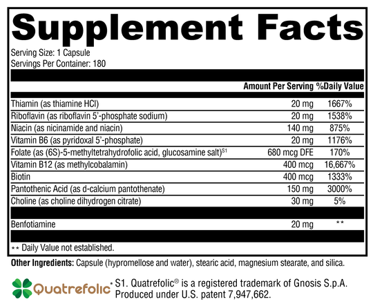 B Activ® 180 Capsules Supplement Facts