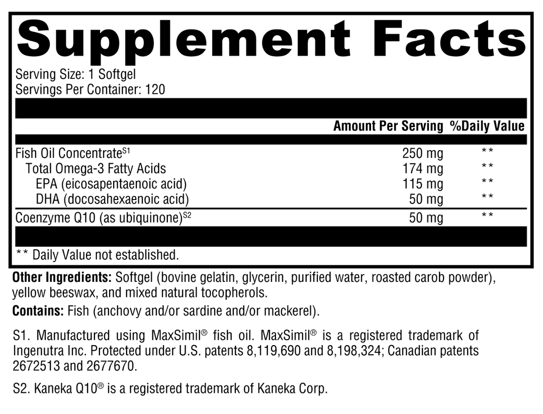 CoQmax™ Omega 50 mg 120 Softgels Supplement Facts