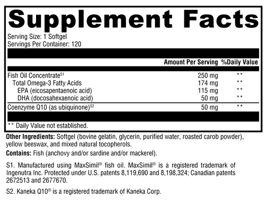 CoQmax™ Omega 50 mg 120 Softgels Supplement Facts