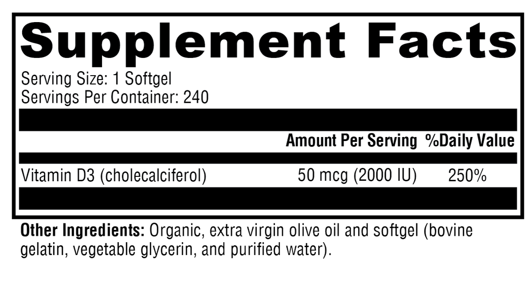D3 2000 240 Softgels Supplement Facts