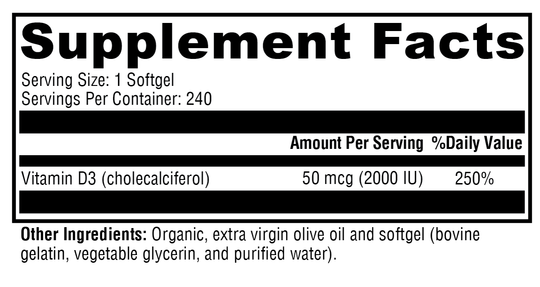 D3 2000 240 Softgels Supplement Facts