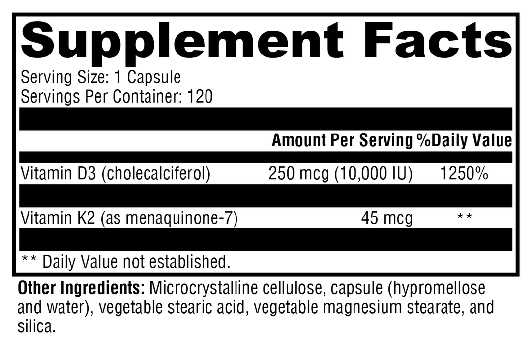 K2-D3 10,000 120 Capsules Supplement Facts