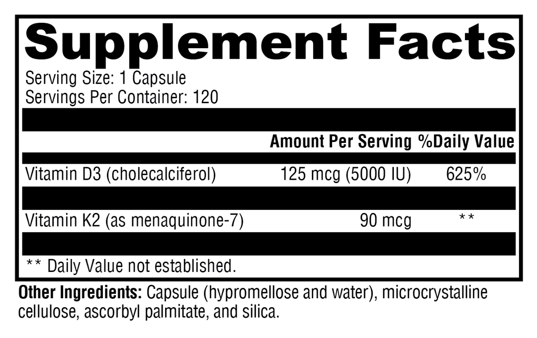 K2-D3 5000 120 Capsules Supplement Facts