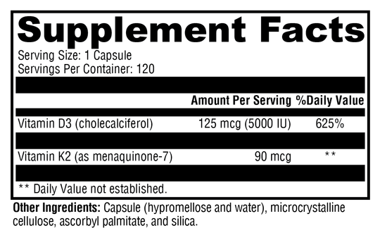 K2-D3 5000 120 Capsules Supplement Facts