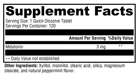 Melatonin Peppermint 120 Tablets Supplement Facts
