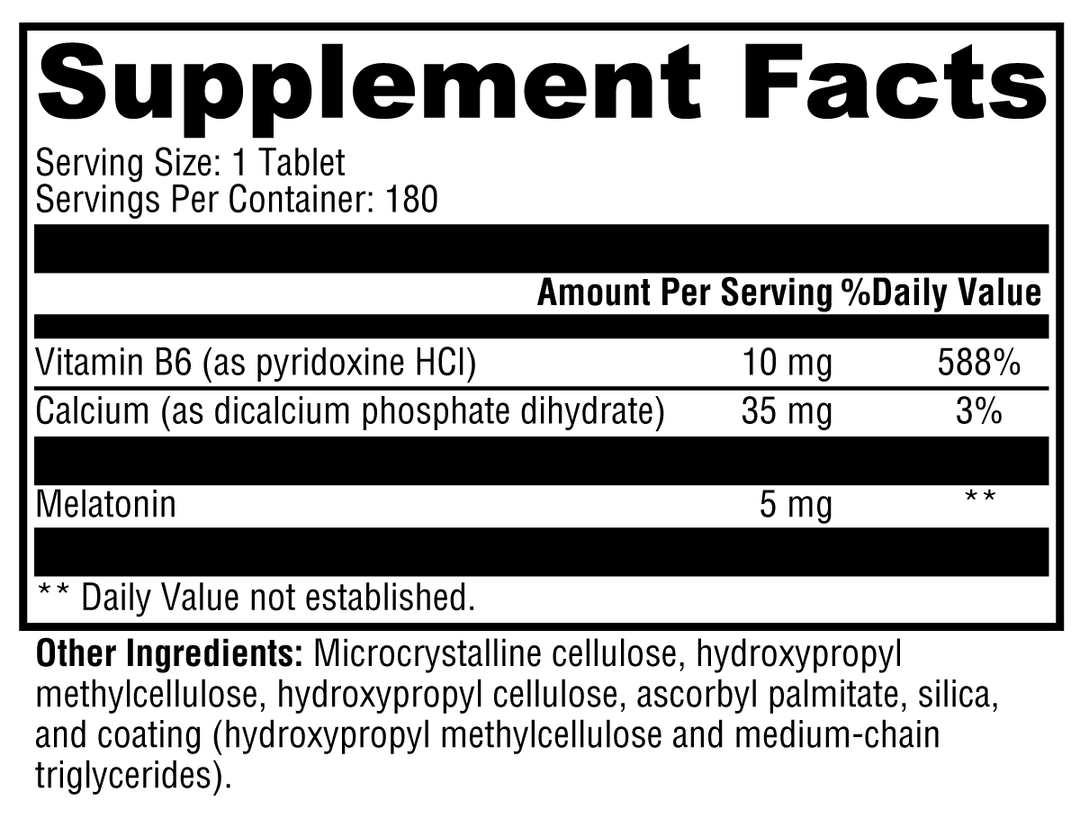 Melatonin CR 180 Tablets Supplement Facts