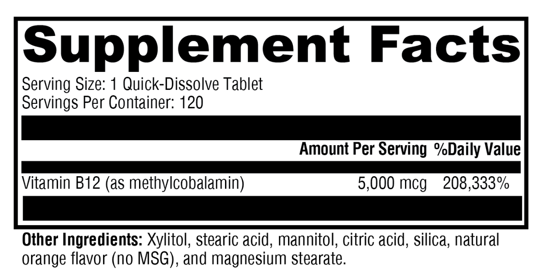 Methylcobalamin 120 Tablets Supplement Facts