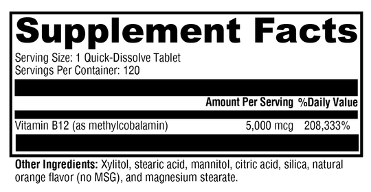 Methylcobalamin 120 Tablets Supplement Facts