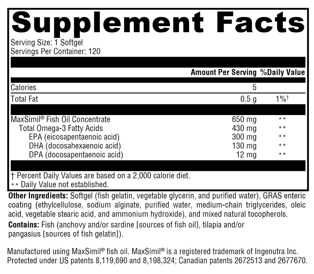 Omega MonoPure® 650 EC 120 Softgels Supplement Facts