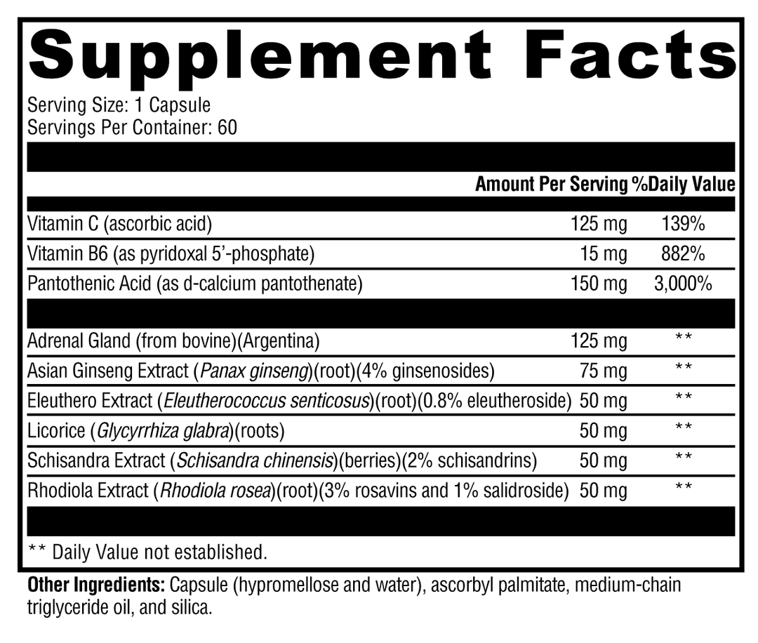 Adrenaliv® 60 Capsules Supplement Facts