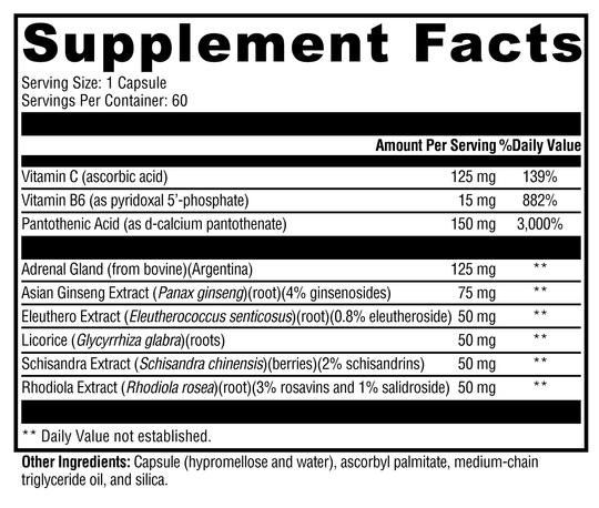 Adrenaliv® 60 Capsules Supplement Facts