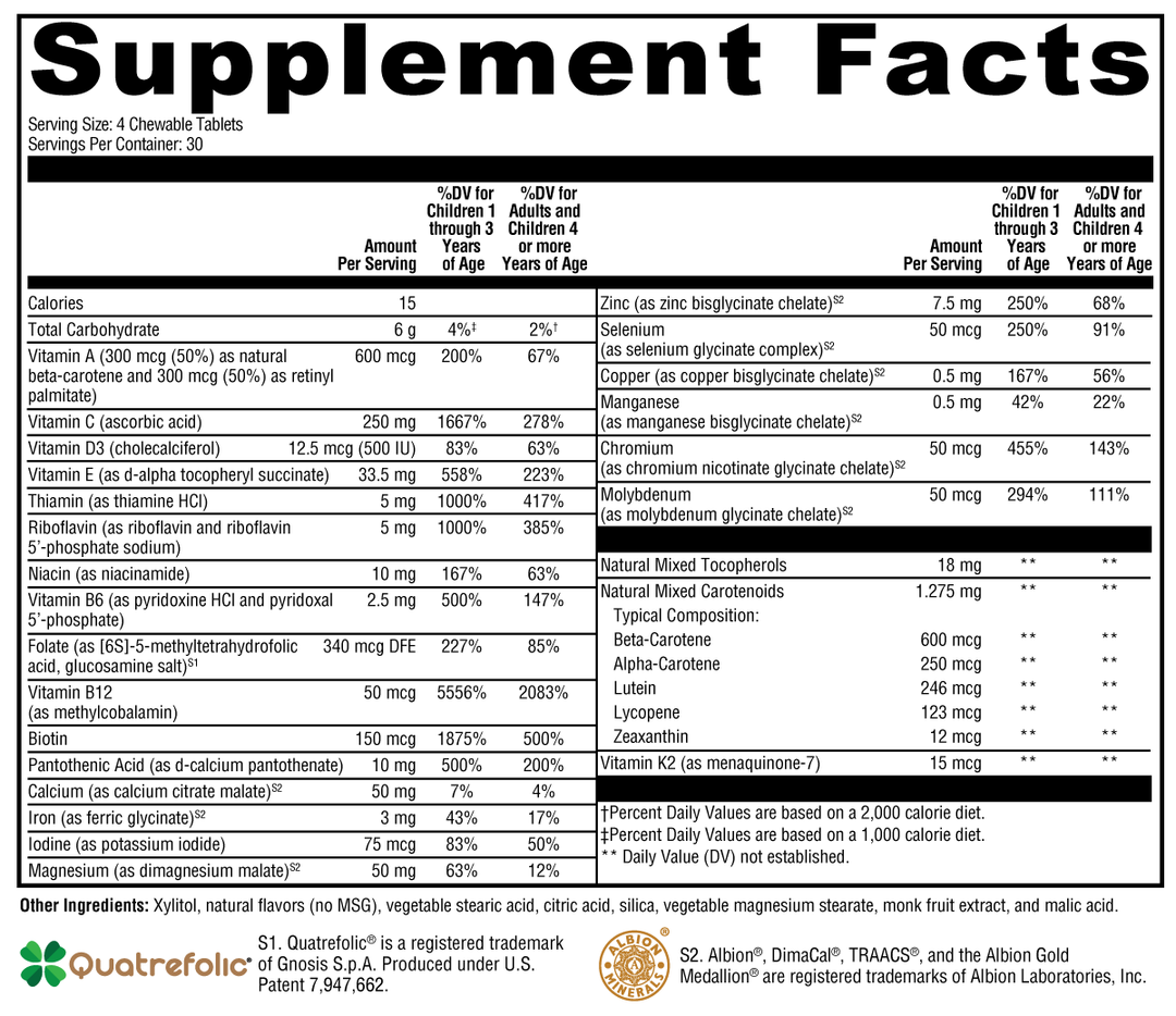 ActivNutrients® Chewable Mixed Berry 120 Tablets Supplement Facts
