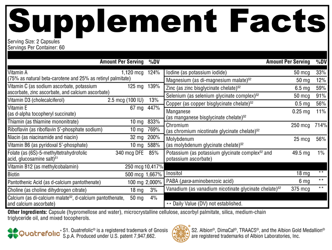 ActivNutrients® without Iron 120 Capsules Supplement Facts