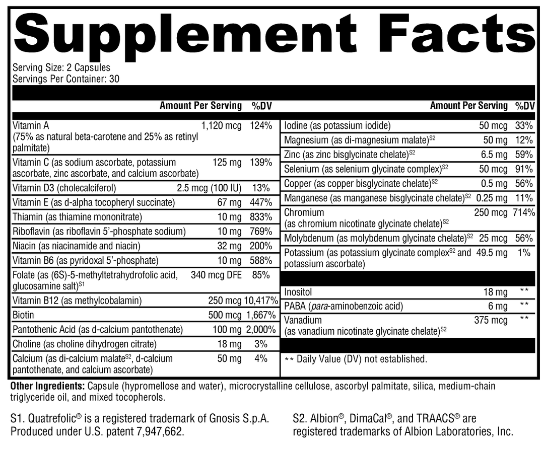 ActivNutrients® without Iron 60 Capsules Supplement Facts
