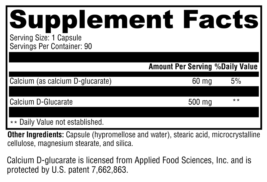 Calcium D-Glucarate 90 Capsules Supplement Facts