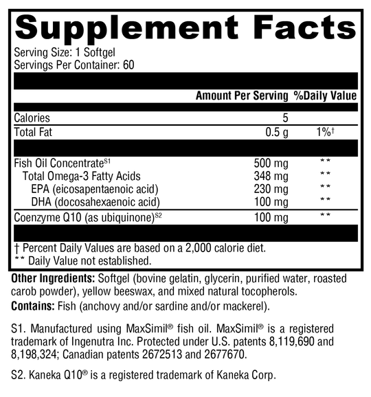 CoQmax™ Omega 100 mg 60 Softgels Supplement Facts