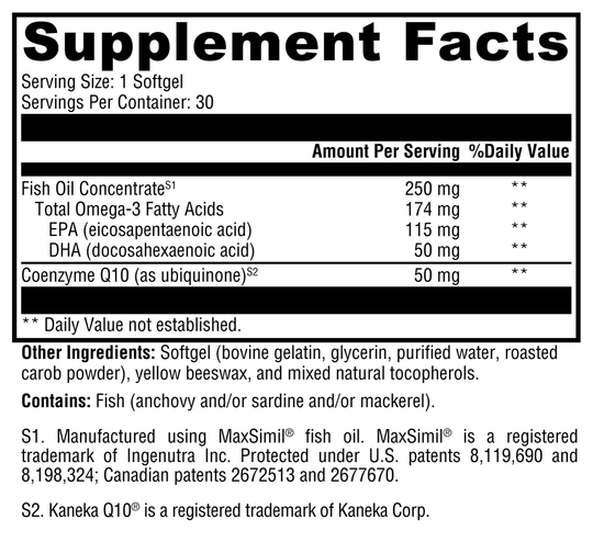CoQmax™ Omega 50 mg 30 Softgels Supplement Facts