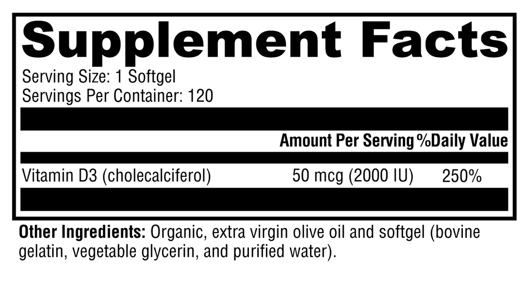 D3 2000 120 Softgels Supplement Facts