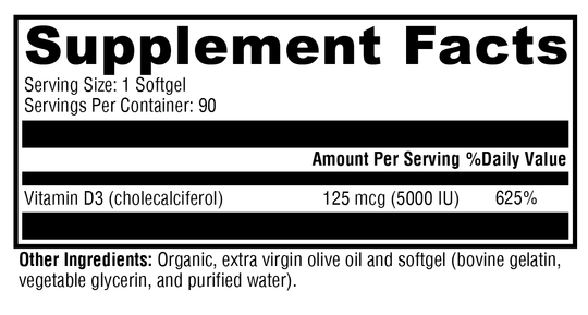 D3 5000 90 Softgels Supplement Facts