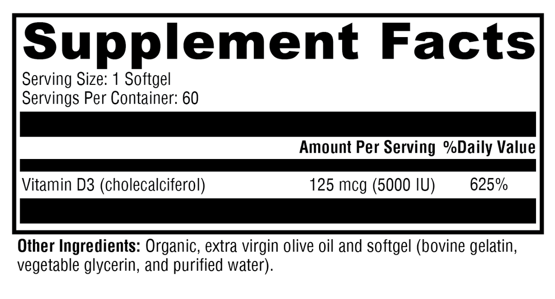 D3 5000 60 Softgels Supplement Facts
