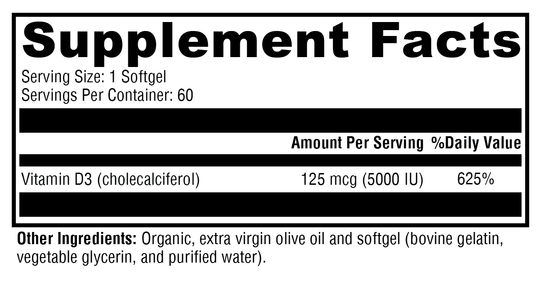 D3 5000 60 Softgels Supplement Facts