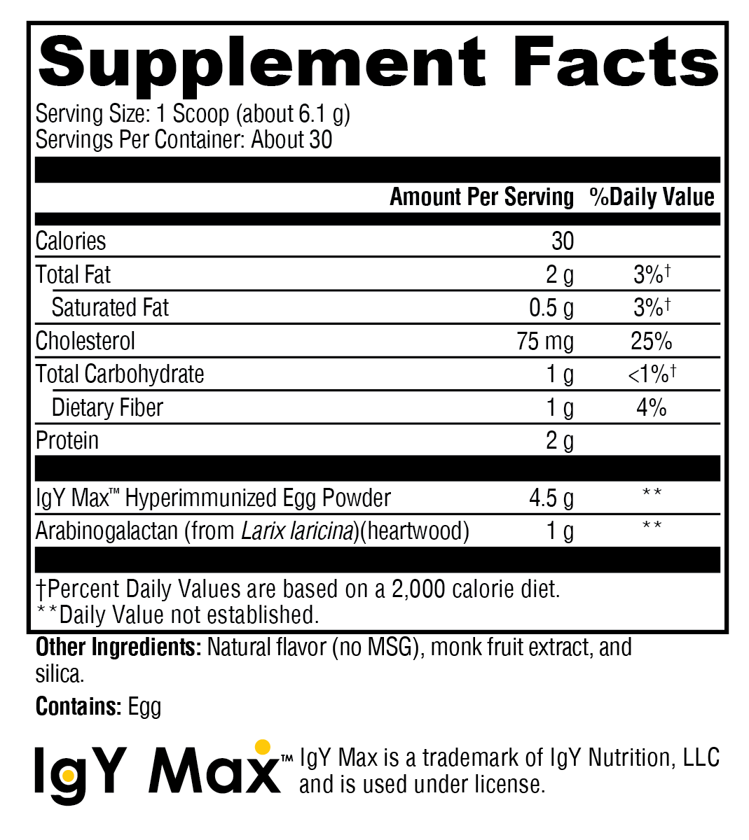 IG 26 Plus DF Vanilla 30 Servings Supplement Facts