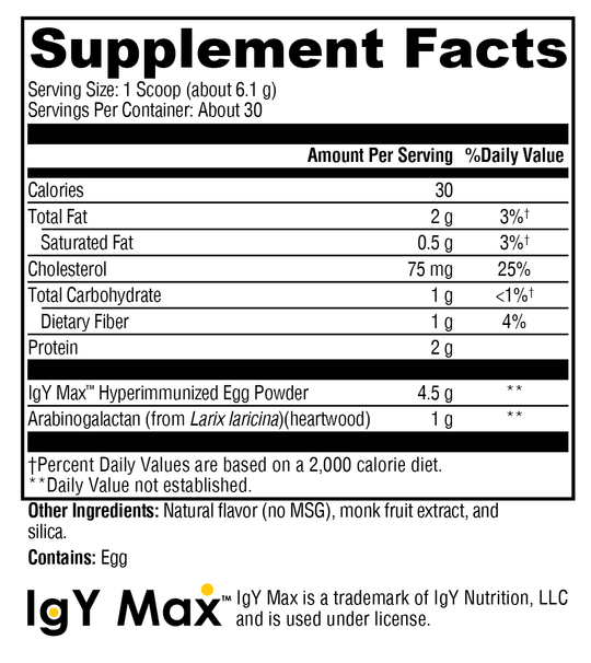 IG 26 Plus DF Vanilla 30 Servings Supplement Facts