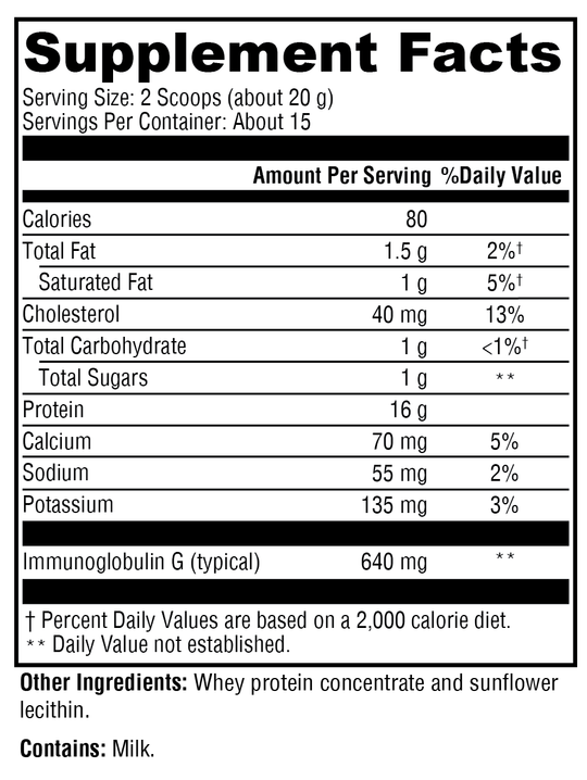 IgG Pure™ 15 Servings Supplement Facts