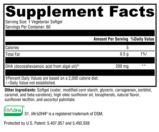 DHA from Algae 60 Softgels Supplement Facts
