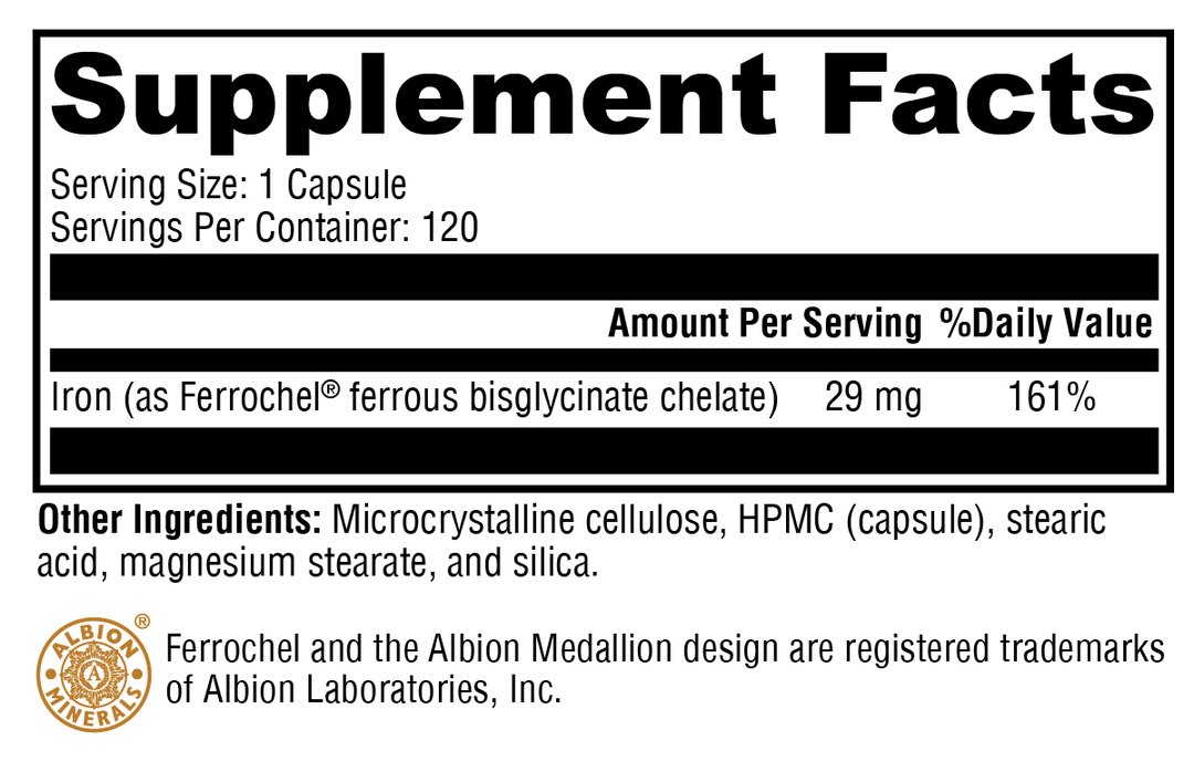 Iron Glycinate 120 Capsules Supplement Facts