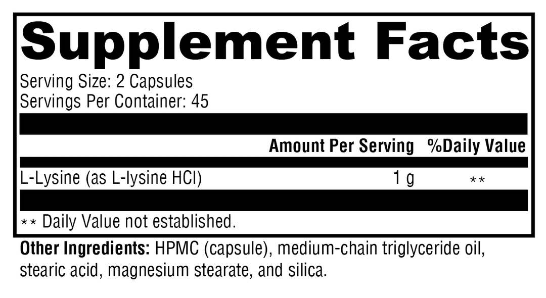 L-Lysine 90 Capsules Supplement Facts
