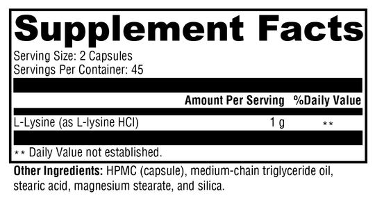 L-Lysine 90 Capsules Supplement Facts