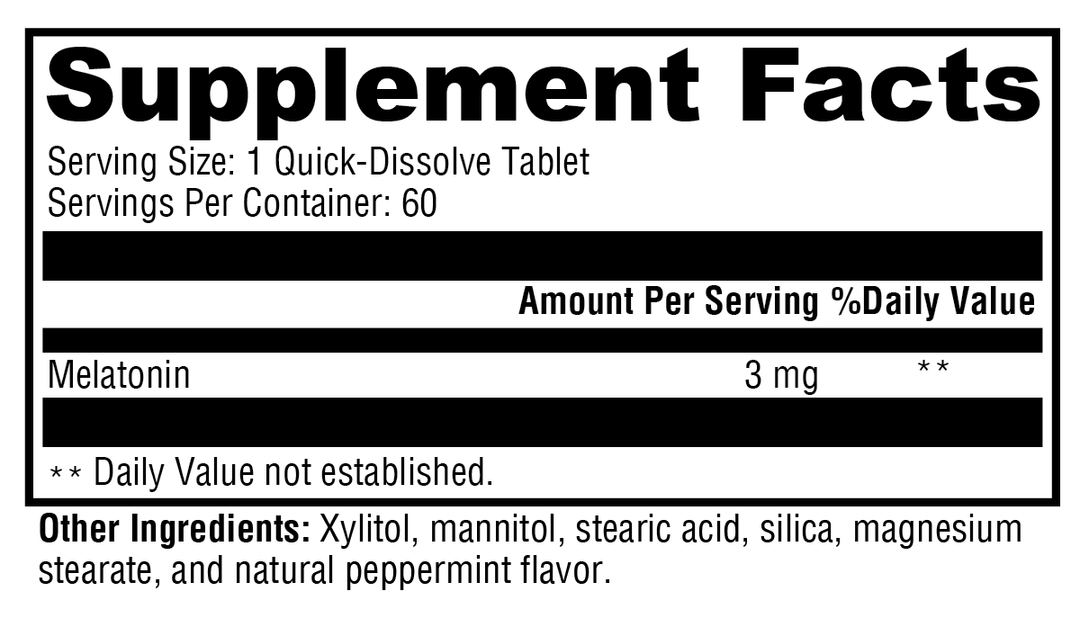 Melatonin Peppermint 60 Tablets Supplement Facts