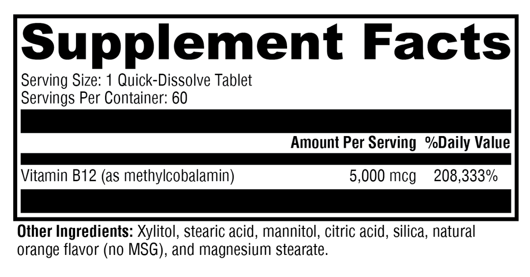 Methylcobalamin 60 Tablets Supplement Facts