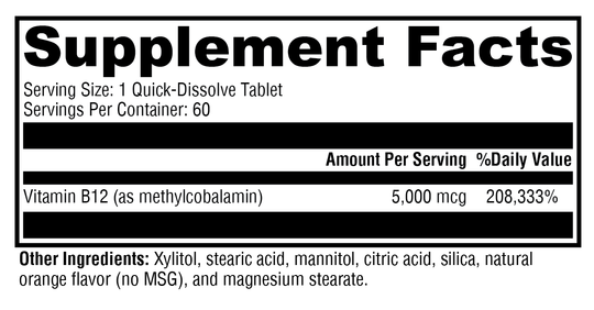 Methylcobalamin 60 Tablets Supplement Facts