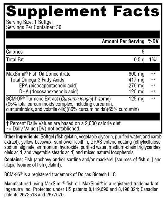 Omega MonoPure® Curcumin EC 30 Softgels Supplement Facts