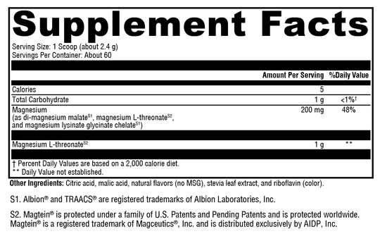 OptiMag® Neuro Lemon-Lime 60 Servings Supplement Facts