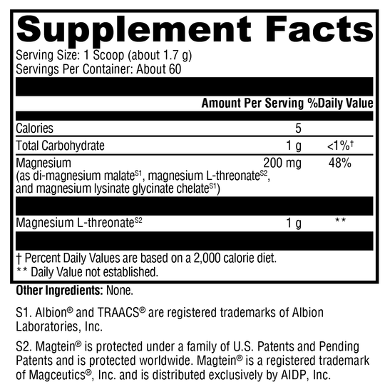 OptiMag® Neuro Unflavored 60 Servings Supplement Facts