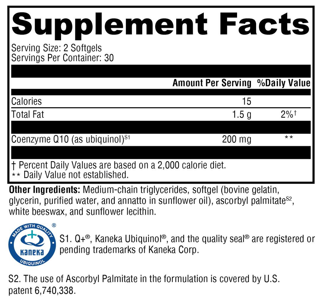 CoQmax™ Ubiquinol 60 Softgels Supplement Facts