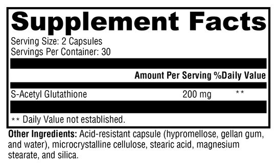 S-Acetyl Glutathione 60 Capsules Supplement Facts