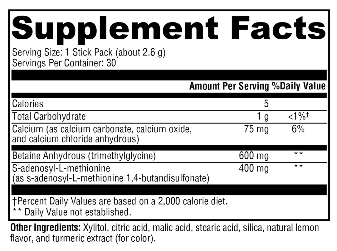 SAM-e & TMG Lemon 30 Servings Supplement Facts