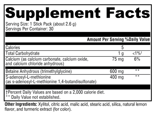 SAM-e & TMG Lemon 30 Servings Supplement Facts