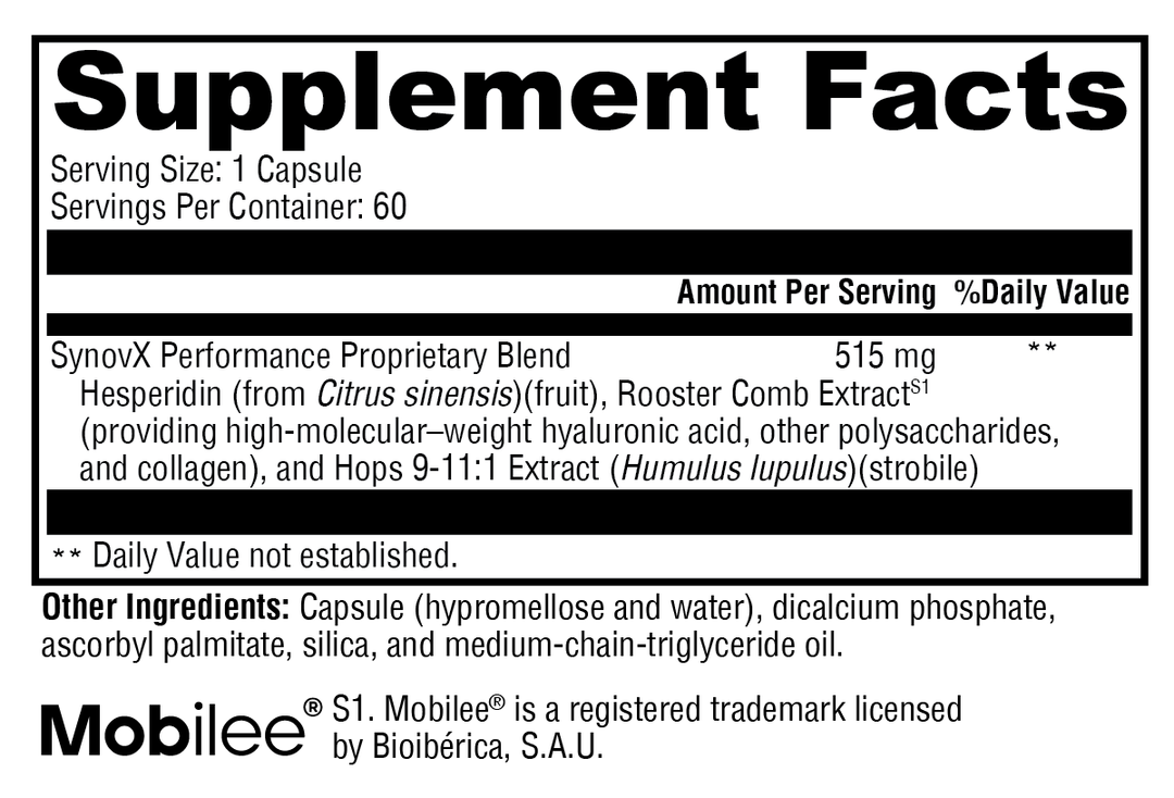 SynovX® Performance 60 Capsules Supplement Facts
