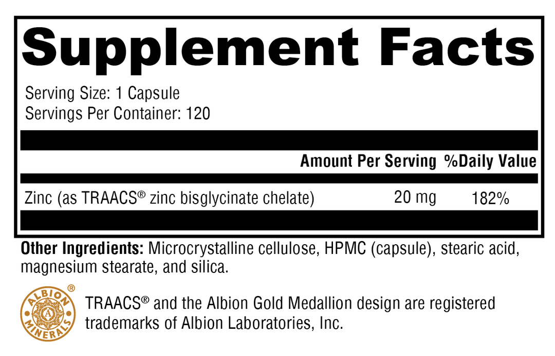 Zinc Glycinate 120 Capsules Supplement Facts